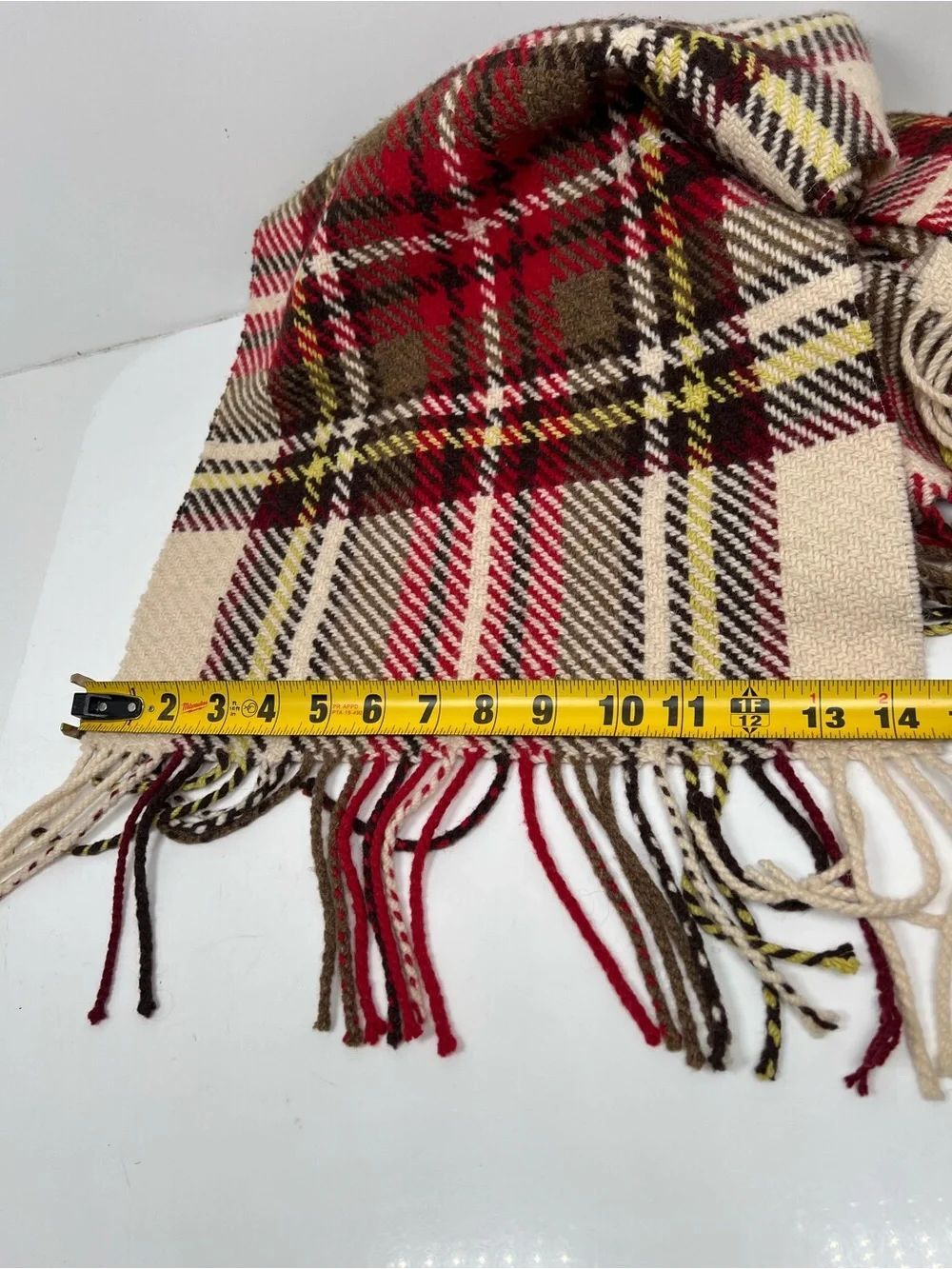 Burberry London Plaid Fringe Scarf 50% Cashmere 50% Wool Made in England - Picture 5 of 5